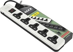 5-Way Power Extension Strip 2M Cable – Supports Up to 13A, 250V, Max 2860W with Power Switch and Overload Protection