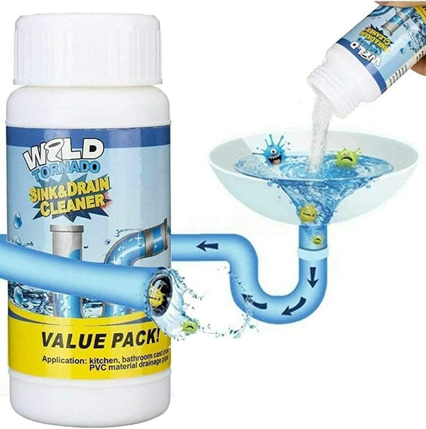 7AGAT Wild Tornado sink and drain cleaner bottle for powerful pipe unclogging in kitchen and bathroom PVC pipes.