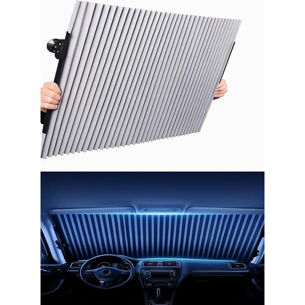7AGAT retractable car windshield sunshade for front and rear windows, UV protection, easy to install and foldable.