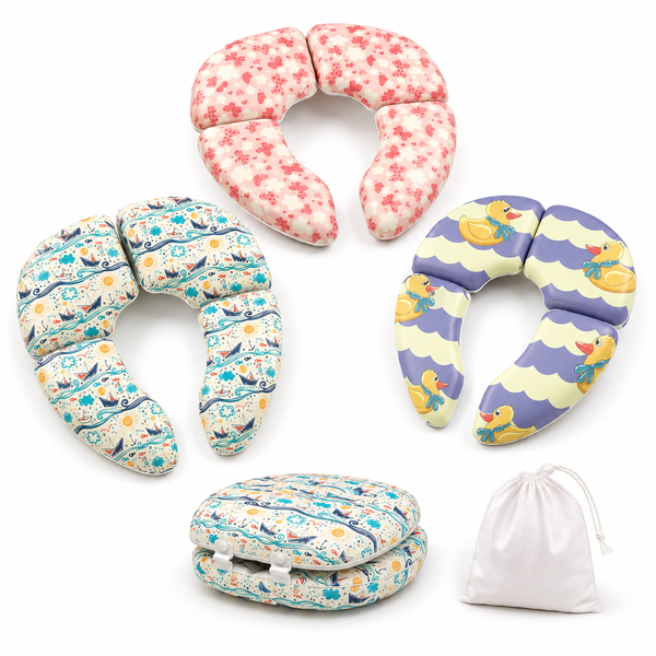 Foldable padded kids toilet seat by 7AGAT with colorful assorted print, portable potty trainer for easy travel and potty training.
