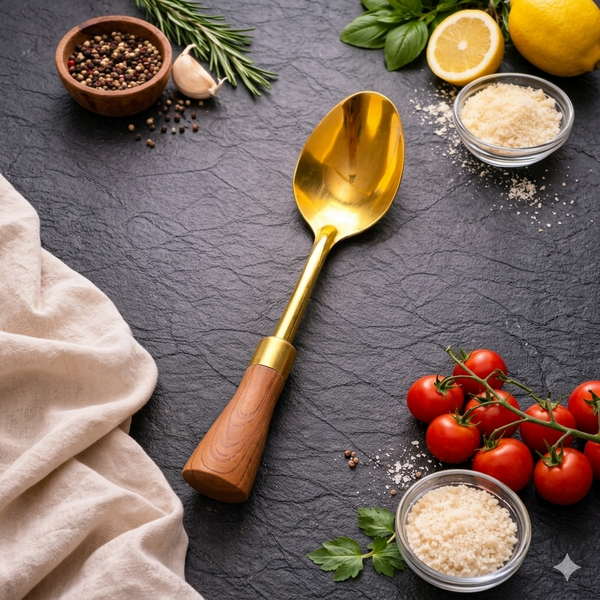 7AGAT stainless steel kitchen utensil with ergonomic handle, heat resistant, dishwasher safe for frying, serving, and cooking.
