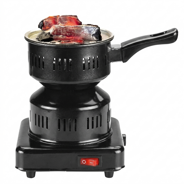 Black 7AGAT electric charcoal burner with 1000W power, heat-resistant handle, metal construction, ideal for easy barbecue coal ignition