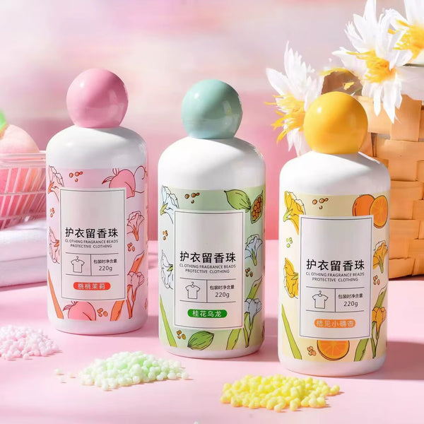 7AGAT laundry scent booster beads in a 220g container, long-lasting fabric fragrance with multiple scent options.