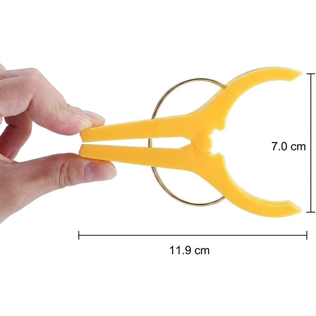 Yellow 7AGAT XXL beach towel clip with measurements, jumbo plastic clothespin for sunbeds, pool, laundry, and heavy towels