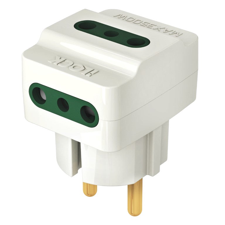 7AGAT iLOCK 3-Way Plug Adapter with three outlets, 16A 250V capacity, copper contacts, compact power strip for home and office