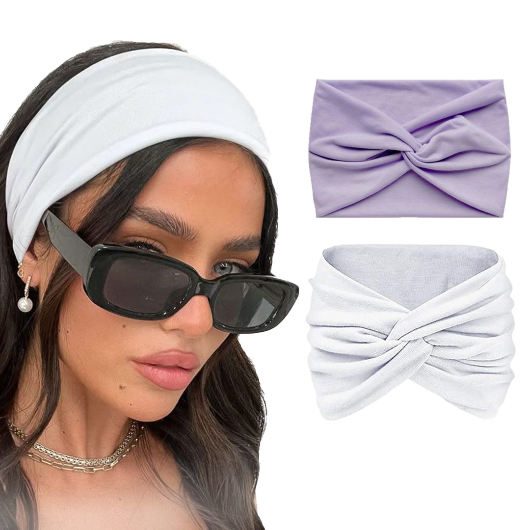 Two knitted cotton headbands with cute knot design, soft turban style for women and girls, made of 95% cotton, headwrap accessories.