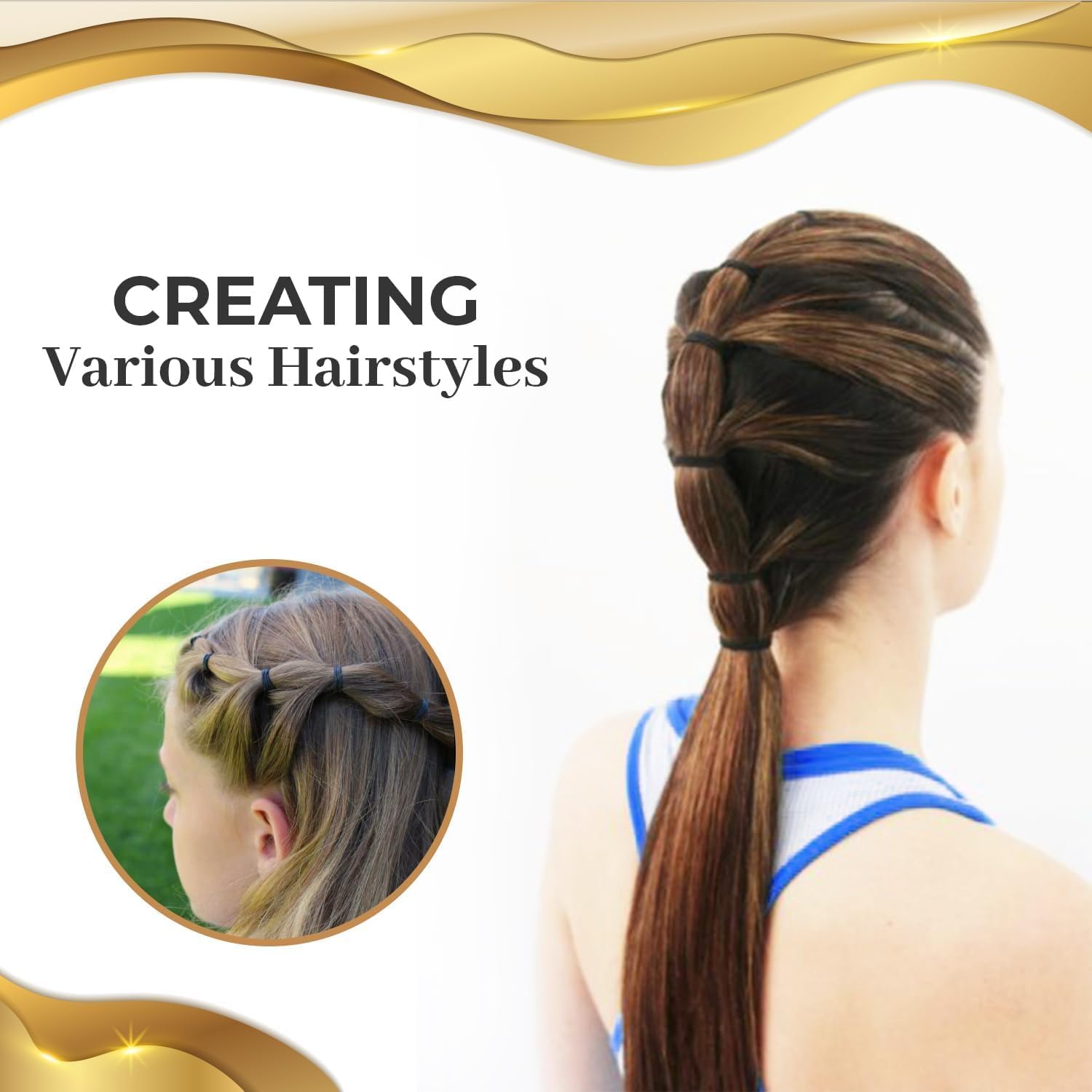 Set of 7AGAT elastic hair bands and ponytail holders for women and kids, rubber hair ties in various colors, reusable and stretchable