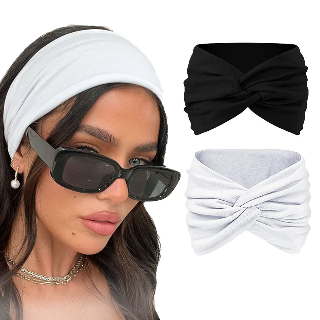 Two knitted cotton headbands with cute knots, turban style, in a 2-pack for women and girls, featuring 95% cotton fabric.
