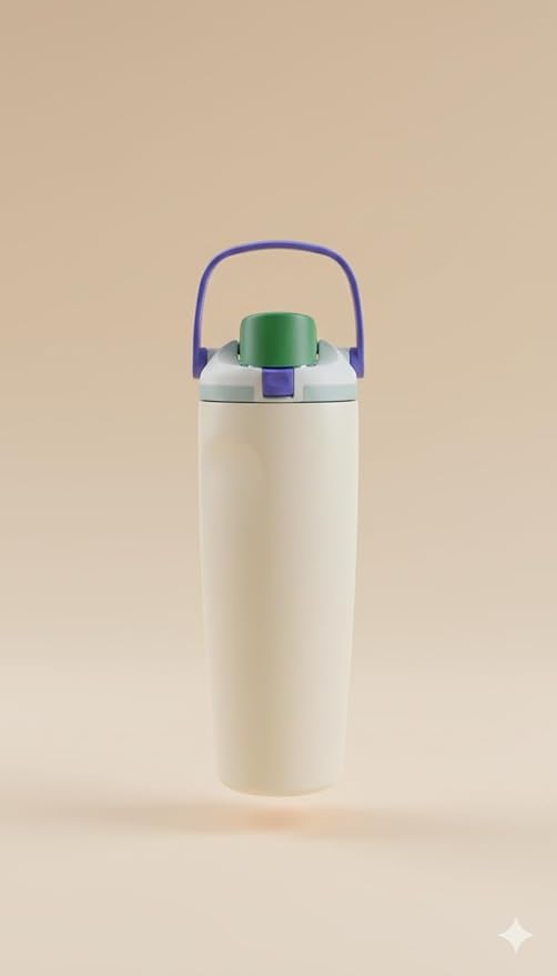 Stainless steel 900ml water bottle with carry loop, leak-proof design for sports, travel, and daily hydration.