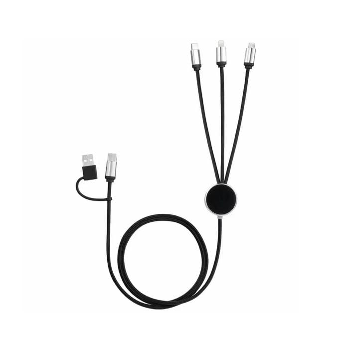 3-in-1 USB charging cable with LED indicator featuring Type-C, Micro USB, and Lightning connectors for versatile device charging.