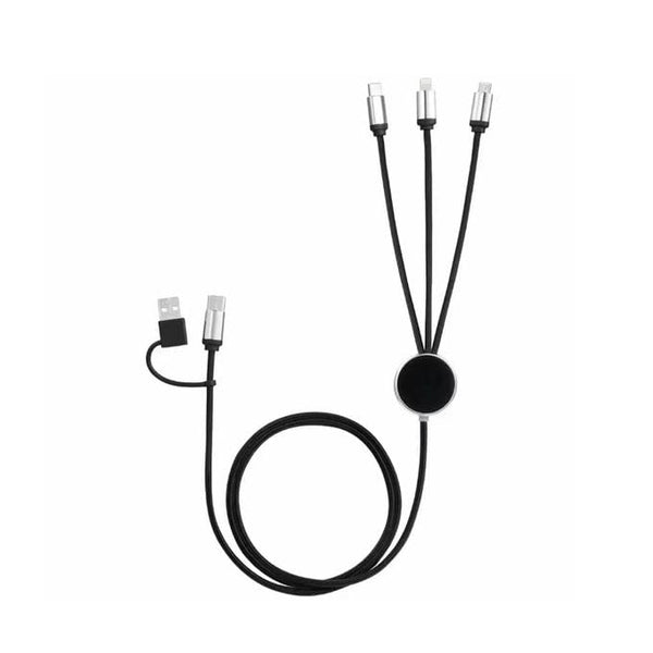 3-in-1 USB charging cable with LED indicator featuring Type-C, Micro USB, and Lightning connectors for versatile device charging.