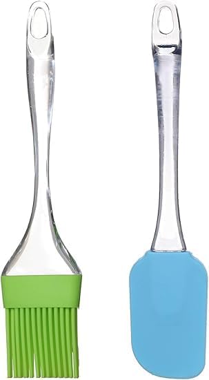 7AGAT silicone kitchen utensil set with heat-resistant spatula and basting brush, transparent handles, 2-piece cooking tools