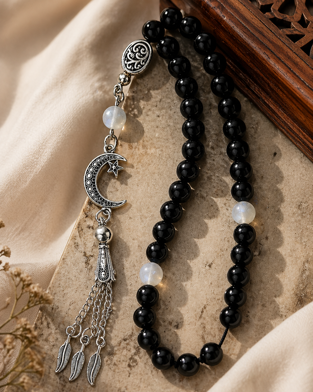 Handmade 7AGAT rosary with polished agate and natural stones, ideal for prayer, meditation, and spiritual positivity.