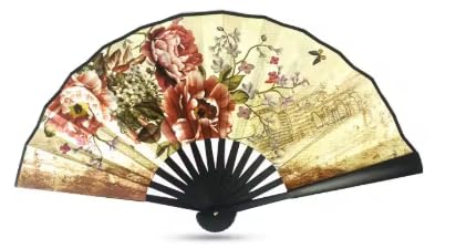 7AGAT hand fan with durable plastic and leather, featuring a double-sided floral pattern, foldable and easy to carry.