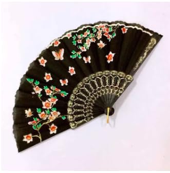 Elegant 7AGAT classic silk handheld folding fan with Chinese and Spanish design, ideal for weddings, dances, and home decor.