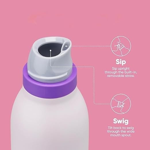 Stainless steel 900ml water bottle with carry loop, leak-proof reusable design for sports, travel, and daily hydration.