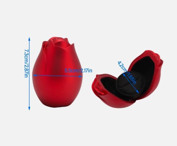 Red rose-themed jewelry box by 7AGAT with cushioned compartments for rings and earrings, ideal for engagement and wedding gifts.