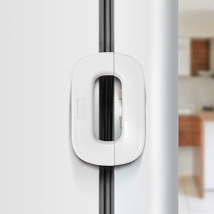 White child safety lock for cabinets, drawers, and fridge from 7AGAT Shopping, featuring a no-drill adhesive design.