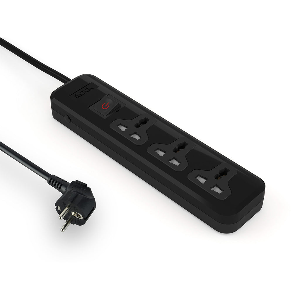 7AGAT iLOCK 3 Universal Socket Power Strip with 3M cable, overload protection, 16A, 2860W, plug guard safety in black