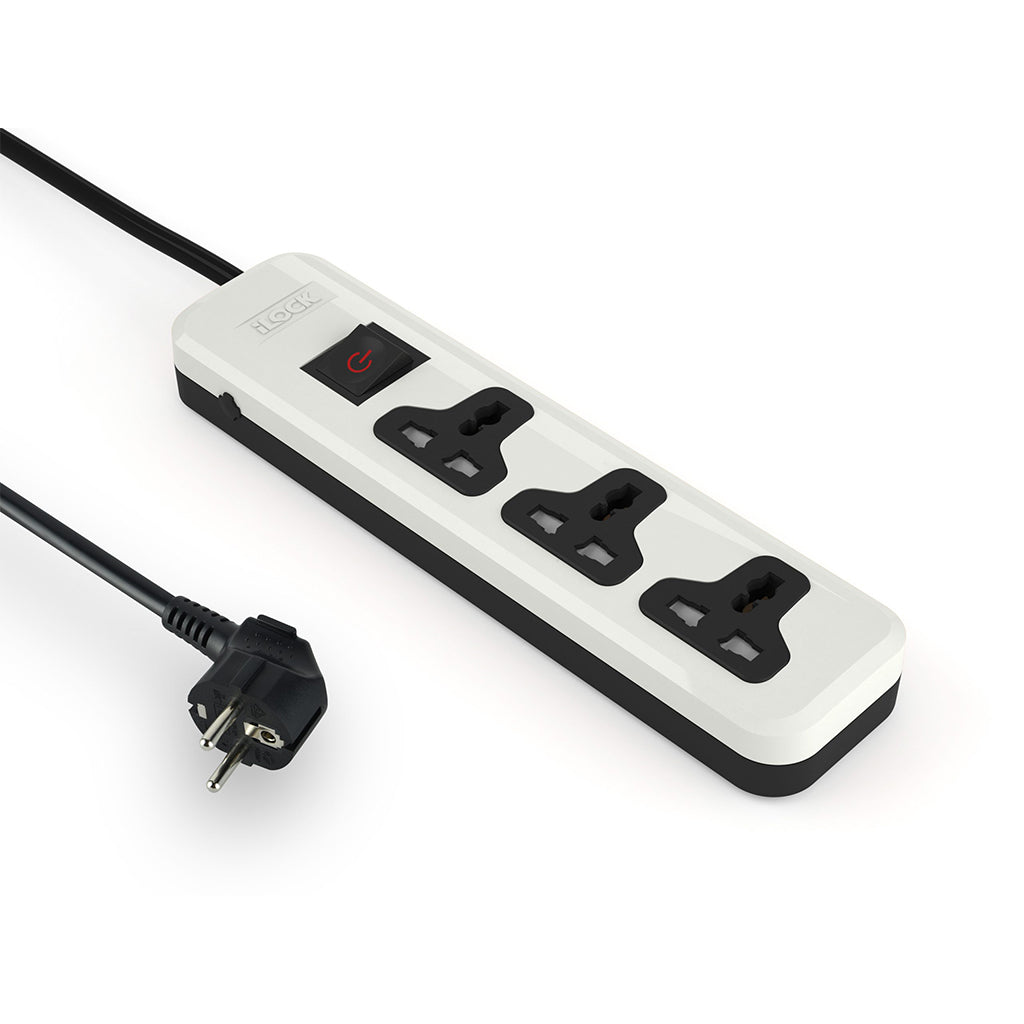 7AGAT iLOCK Basic power strip with 3 universal outlets, 2-meter cable, white color, 2860W, no grounding, electronics accessory