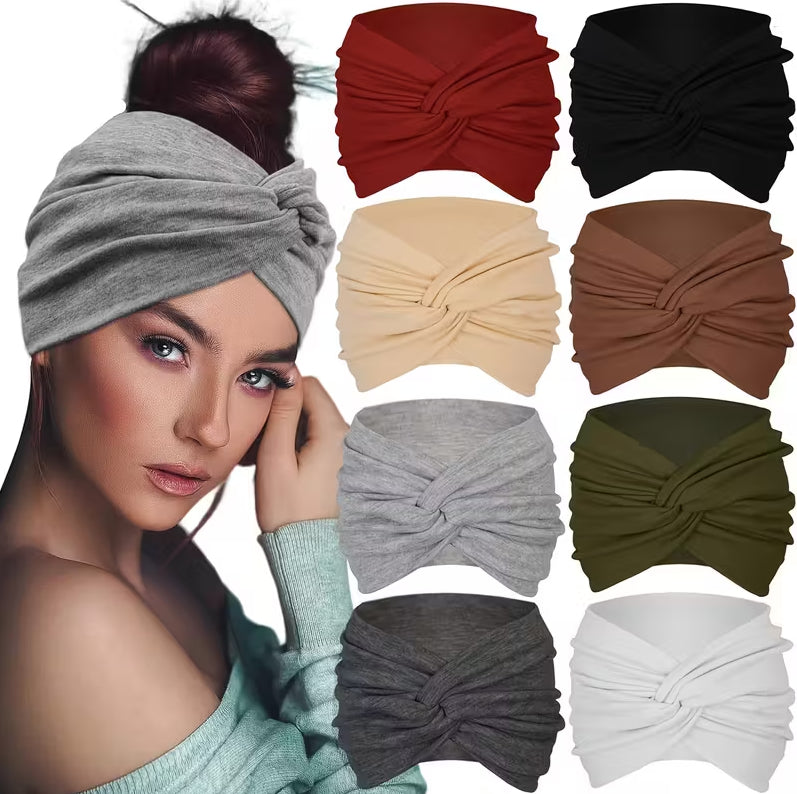 Two knitted cotton headbands with cute knots, 95% cotton turban-style headwraps for women and girls, stylish hair accessories.