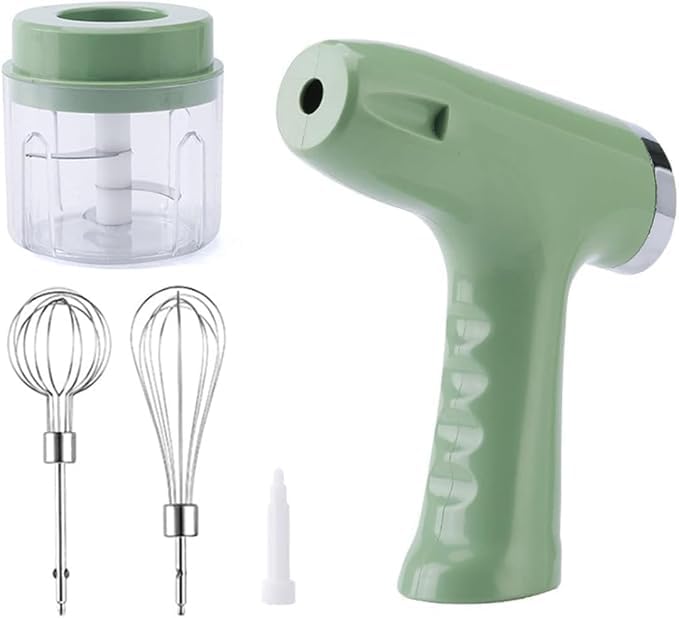 7AGAT cordless 3-in-1 electric hand mixer with garlic chopper, USB rechargeable, multi-speed, in multiple colors with 250ml bowl