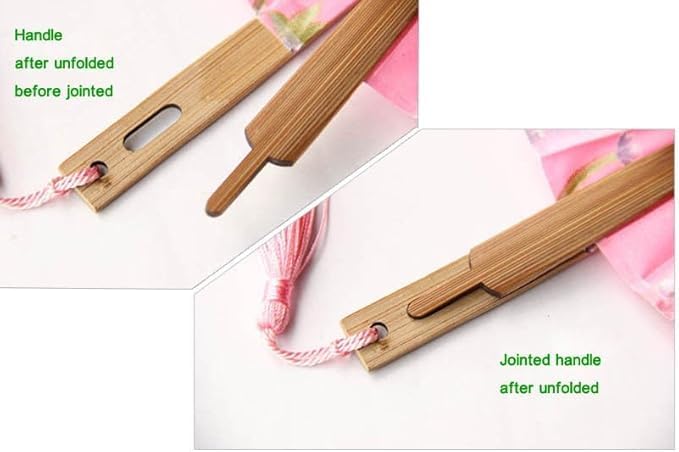 Traditional red round folding hand fan with floral pattern and wooden stand, ideal for weddings and dance performances.