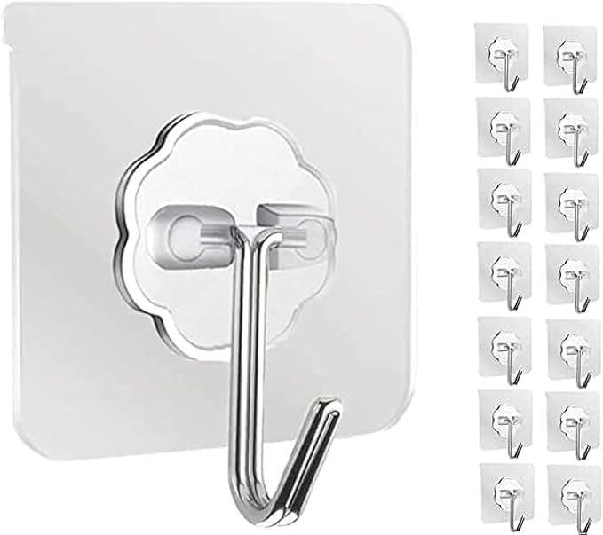 7AGAT heavy-duty waterproof adhesive wall hooks for bathroom, kitchen, bedroom, and door, no drilling needed for secure hanging.