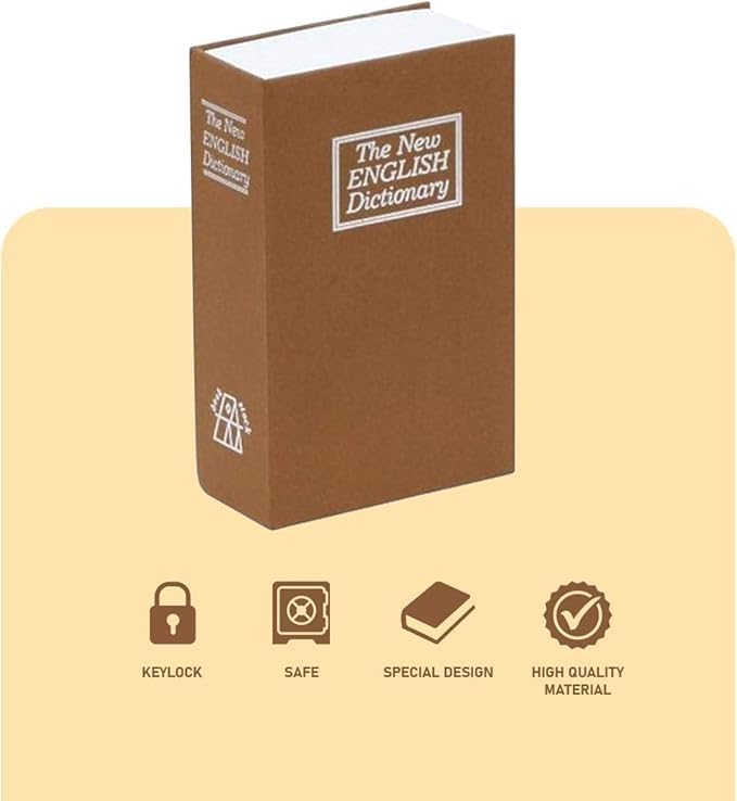 7AGAT hidden book safe with key lock, portable dictionary diversion safe for cash, jewelry, passports, and valuables.