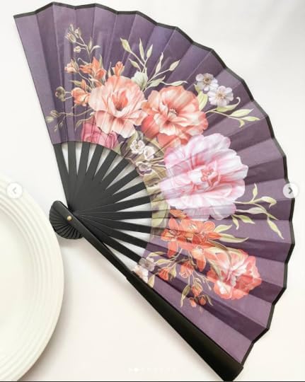 7AGAT hand fan with durable plastic and leather, featuring a double-sided floral pattern, foldable and easy to carry.