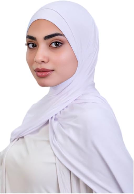 Soft white cotton gel scarf for women by 7AGAT, seamless head cover with adjustable drawstring bandana in solid color