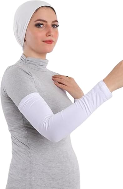 Pair of 7AGAT cotton arm sleeves for women, stretchable, breathable fabric providing modest coverage for sports and daily wear.