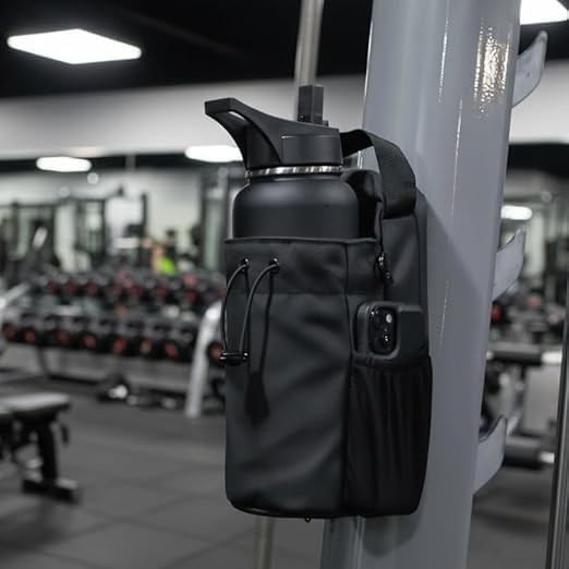 Black 7AGAT Magnetic Bag Company gym water bottle holder with multi-pocket organization and adjustable strap