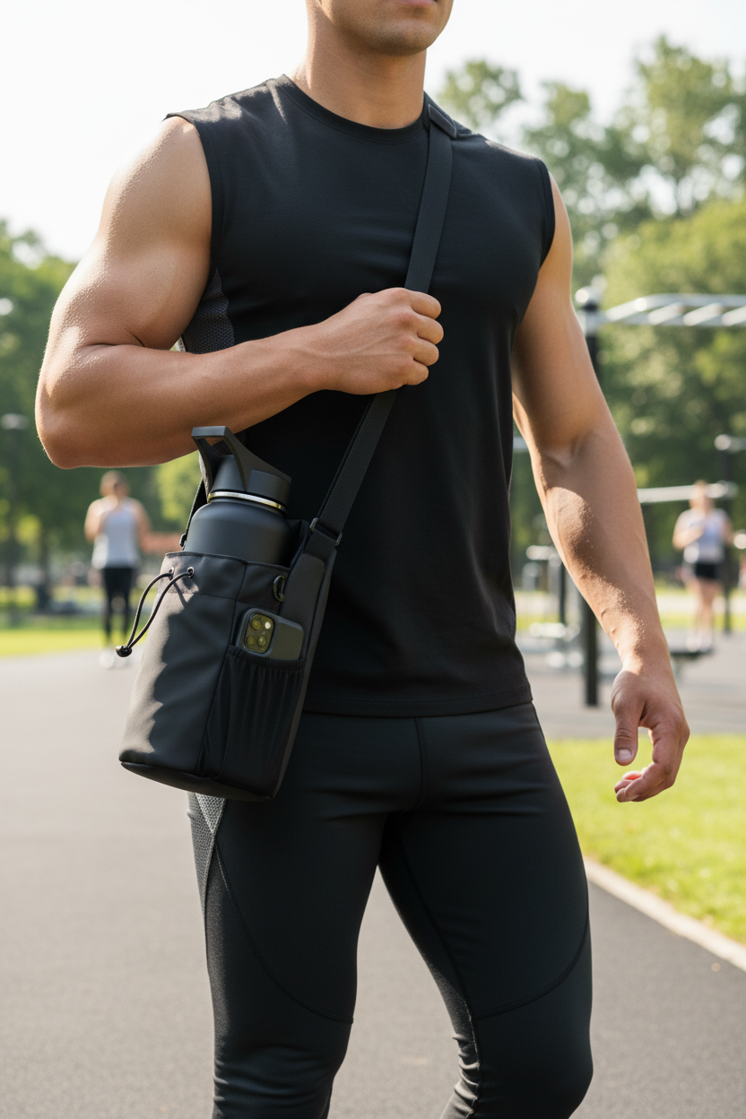 Magnetic Gym Water Bottle Bag | Strong Magnetic Bottle Holder with Phone Pocket