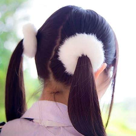 Colorful fluffy faux fur ponytail holders by 7AGAT, set of two, stylish hair accessories for women and girls.