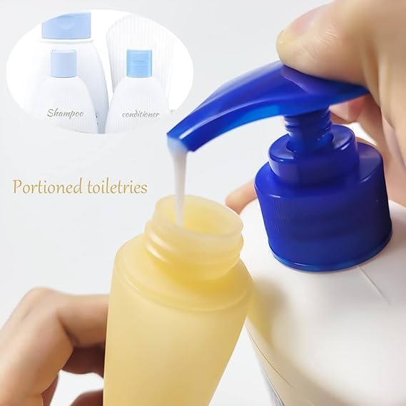 Set of three 60ml refillable travel bottles for toiletries, made by 7AGAT, perfect for skincare and travel convenience.