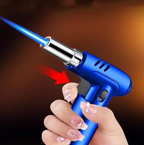 7AGAT professional butane torch lighter with adjustable 90° head, refillable blow torch for kitchen, BBQ, soldering, safety lock, stable base.