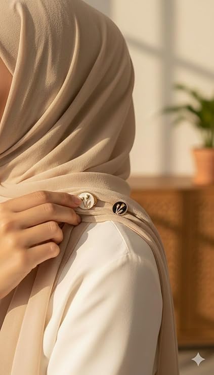 Six pairs of 7AGAT No-Snag Magnetic Hijab Pins with fabric-safe scarf magnets, shown in a close-up image.