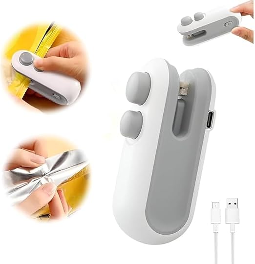 7AGAT 2-in-1 mini heat sealer and cutter with USB rechargeable battery, portable thermal bag sealer in multicolor with magnetic back.