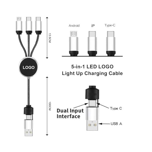 7AGAT Shopping 3-in-1 USB charging cable with LED indicator featuring Type-C, Micro USB, and Lightning connectors for versatile device charging
