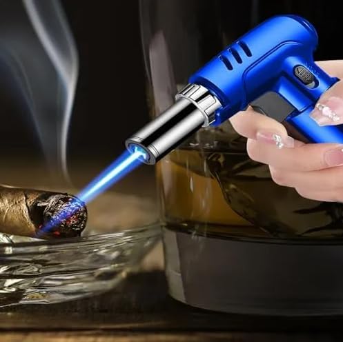 7AGAT professional butane torch lighter with adjustable head, refillable blow torch, safety lock, and stable base for kitchen and BBQ use.