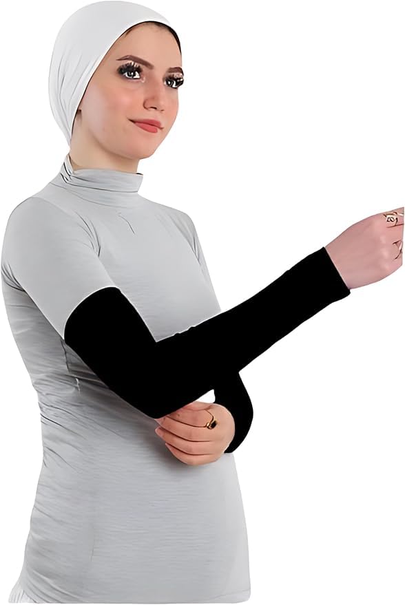 Stretchable cotton arm warmers for women by 7AGAT, breathable fabric, modest coverage, ideal for sports and daily wear.