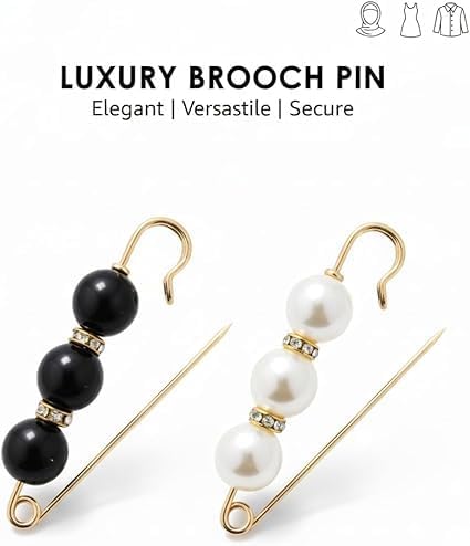 Stylish 7AGAT decorative hijab pin with beaded design and crystal accents, versatile safety pin for elegant headscarves.
