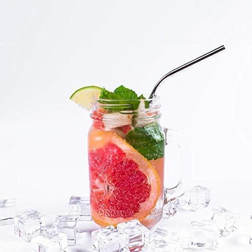 Set of 6 black stainless steel drinking straws with bent design and cleaning brush from 7AGAT Shopping.