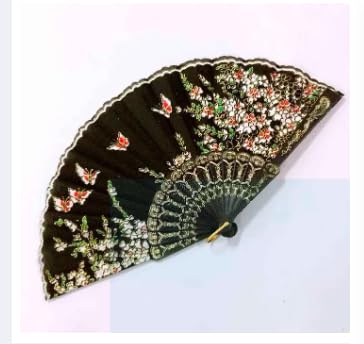 Elegant handmade silk handheld folding fan by 7AGAT, featuring Chinese and Spanish styles for weddings, parties, and celebrations.