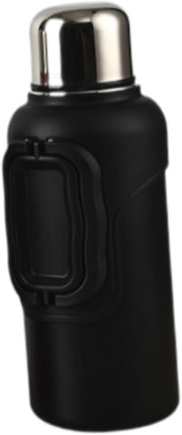 7AGAT vacuum insulated stainless steel water bottle, 1200ml matte black with handle, keeps drinks hot 12h and cold 24h.
