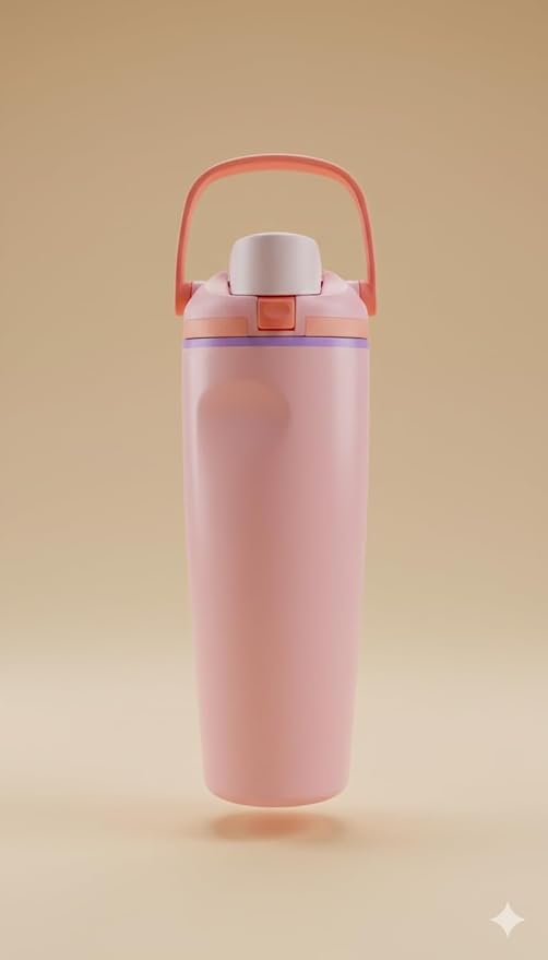 Stainless steel 7AGAT Shopping water bottle with carry loop, 900ml capacity, leak-proof, reusable for sports, travel, and daily use