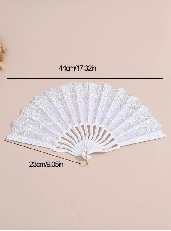 Elegant 7AGAT classic silk handheld folding fan with intricate Chinese and Spanish designs, ideal for weddings and celebrations.