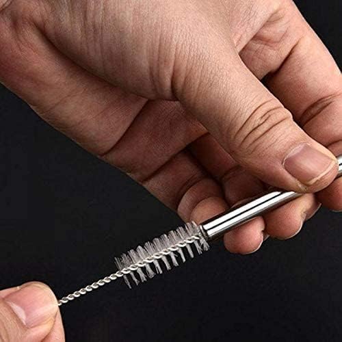 Set of 6 black stainless steel bent drinking straws with cleaning brush from 7AGAT Shopping, durable reusable straw set.