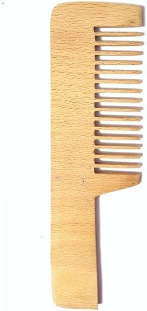 Natural wooden hair comb with smooth rounded teeth, anti-static design for men, women, and kids' daily grooming.